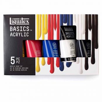 Liquitex Basics Acrylic Matt Primary Colors Set of 5, 75ml Tubes