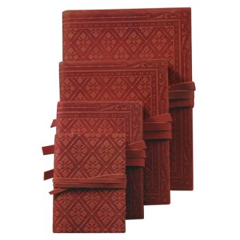 Luxury Leather Bound Soft Cover Sketch Book - Red - Embossed Diamond Pattern Cover 2.7x4.1"