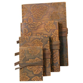 Luxury Leather Bound Soft Cover Sketch Book - Dark Brown - Embossed Leaf Pattern Cover 2.7x4.1"