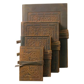 Luxury Leather Bound Soft Cover Sketch Book - Dark Brown - Embossed Medieval Pattern Cover 3.5x5.1"
