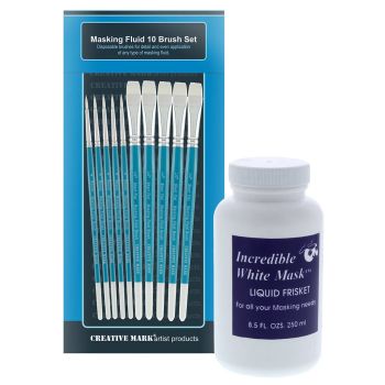 Creative Mark Masking Fluid Brush Set of 10 w/ Incredible White Mask 8.5 oz 