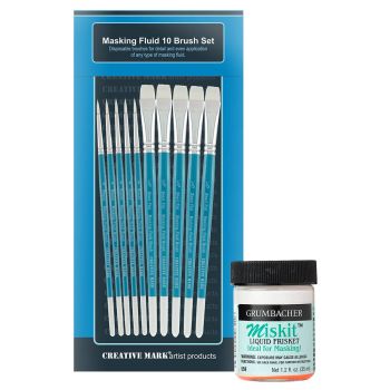 Creative Mark Masking Fluid Brush Set of 10 w/ Grumbacher Miskit Liquid Frisket