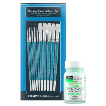 Masking Fluid Brush Set of 10 w/ Holbein 55ml Masking Fluid