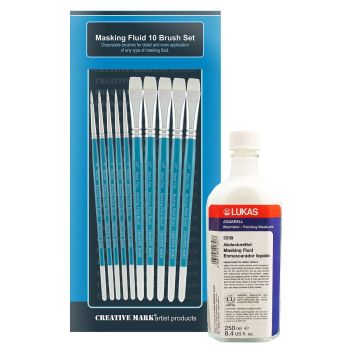  Masking Fluid Brush Set of 10 w/ Lukas 250ml Masking Fluid