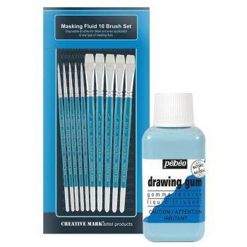 Creative Mark Masking Fluid Brush Set of 10 w/ Pebeo 250ml Drawing Gum