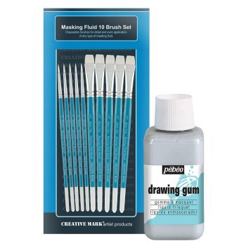 Masking Fluid Brush Set of 10 w/ Pebeo 250ml Latex-Free Drawing Gum