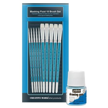 Creative Mark Masking Fluid Brush Set of 10 w/ Pebeo 45ml Drawing Gum