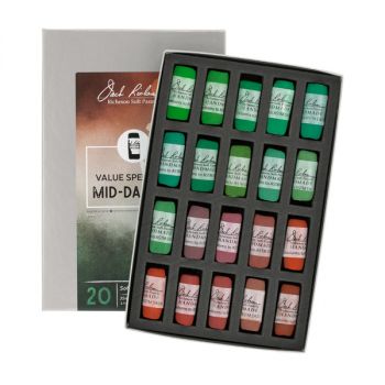Richeson Hand-Rolled Soft Pastels Set of 20 Value Spectrum: Mid-Darks 2