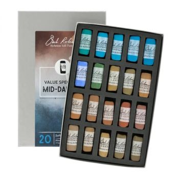 Richeson Hand-Rolled Soft Pastels Set of 20 Value Spectrum: Mid-Darks 4