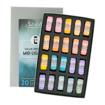 Richeson Hand-Rolled Soft Pastels Set of 20 Value Spectrum: Mid-Light 3