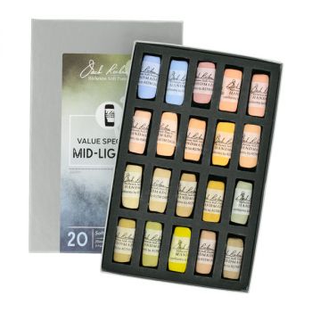 Richeson Hand-Rolled Soft Pastels Set of 20 Value Spectrum: Mid-Light 4