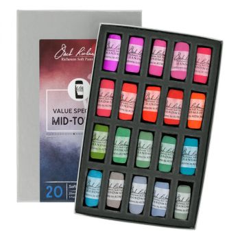Richeson Hand-Rolled Soft Pastels Set of 20 Value Spectrum: Mids 1