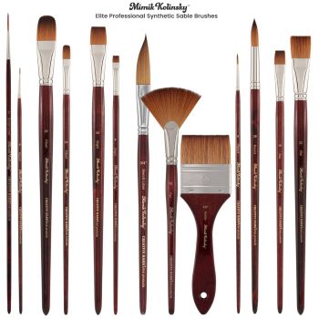 ARTEGRIA Watercolor Brush Set - 10 Professional Watercolor Paint Brushes  for Artists - Soft Synthetic Squirrel Hair, Short Handles: Pointed Rounds