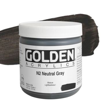 GOLDEN Heavy Body Acrylics - Neutral Grey No.2, 16oz Jar