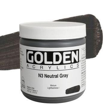 GOLDEN Heavy Body Acrylics - Neutral Grey No.3, 16oz Jar