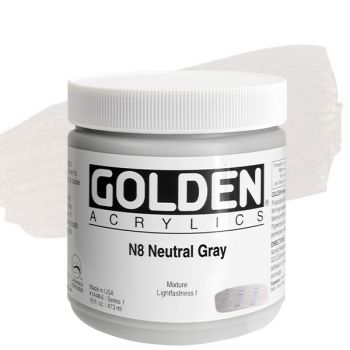 GOLDEN Heavy Body Acrylics - Neutral Grey No.8, 16oz Jar