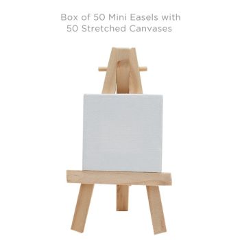 Ultra-Mini Box of 50 Easels w/ 50 Stretched Canvases 2x2" - Natural Easel