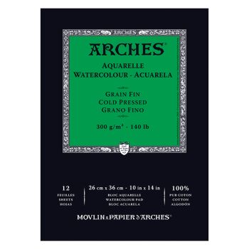 Arches Watercolor Paper 140 lb. Cold Press 12 Sheet Pad 10x14"