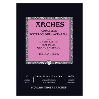 Arches Watercolor Paper Pad 140 lb. Hot Press - 10"x14" (12 Sheets)