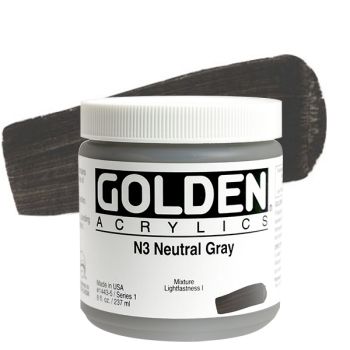 GOLDEN Heavy Body Acrylics - Neutral Grey No. 3, 8oz Jar