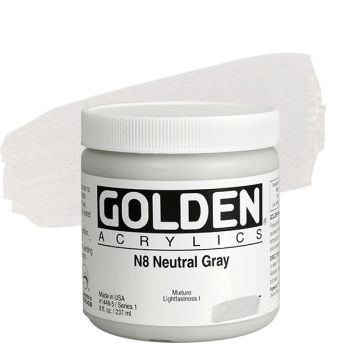 GOLDEN Heavy Body Acrylics - Neutral Grey No. 8, 8oz Jar