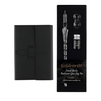 Opus 4 x 6 in Slide Closure Journal Black & Dip Glass Pen Set