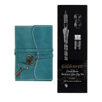 Opus 4 x 6 in Key Journal Turquoise & Dip Glass Pen Set