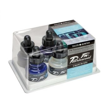 Daler-Rowney FW Acrylic Ink Fluorescent Set of 6 1 oz Bottles - Pearlescent Colors