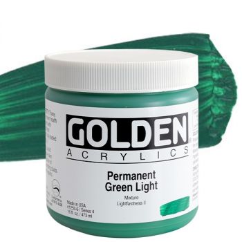 GOLDEN Heavy Body Acrylics - Permanent Green Light, 16oz Jar