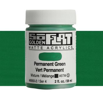GOLDEN SoFlat Matte Acrylic - Permanent Green, 2oz Jar