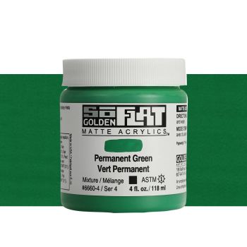 GOLDEN SoFlat Matte Acrylic - Permanent Green, 4oz Jar