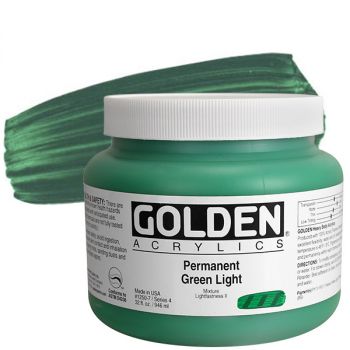 GOLDEN Heavy Body Acrylics - Permanent Green Light, 32oz Jar