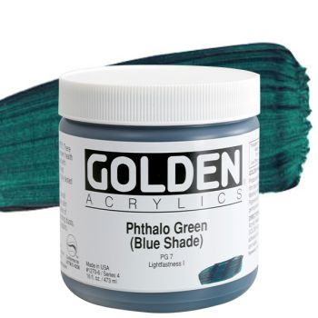 GOLDEN Heavy Body Acrylics - Phthalo Green (Blue Shade), 16oz Jar