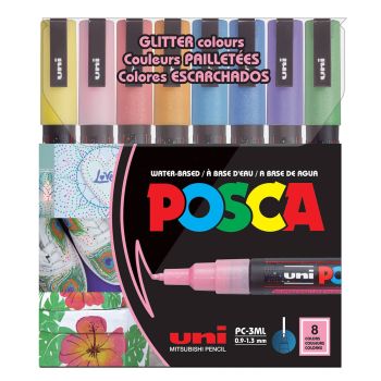 Posca Acrylic Paint Marker Glitter Colors 0.9-1.3mm Fine Tip Set of 8