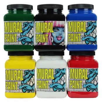 Chroma Acrylic Mural Paint Set of 6, 16 oz. Jars - Primary Colors
