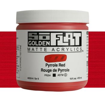 GOLDEN SoFlat Matte Acrylic - Pyrrole Red, 16oz Jar