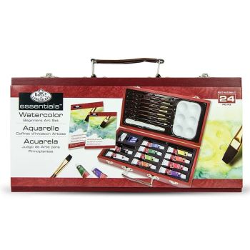 24pc Royal Brush Essentials Beginner Watercolor Wood Box Set