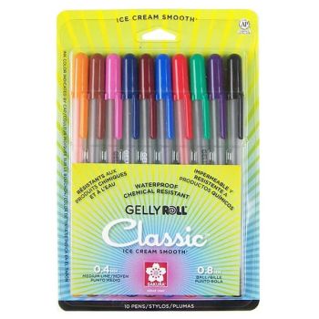 Sakura Gelly Roll Pen Set of 10 .8 mm Medium Point - Assorted Colors