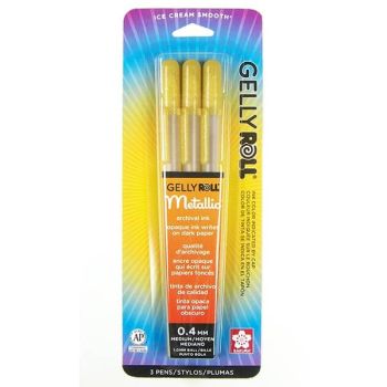 Gold Metallic - Sakura Gelly Roll Pen Set of 3 1mm ball-4mm line