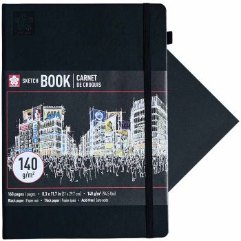 Sakura Hardcover Sketchbook - Black Paper, 140 gsm, 8.3" x 11.7" (A4)