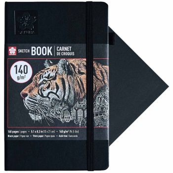 Sakura Hardcover Sketchbook - Black Paper, 140 gsm, 5.1" x 8.3" (A5) 