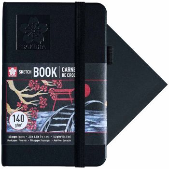 Sakura Hardcover Sketchbook - Black Paper, 140 gsm,  Pocket 3.5" x  5.5"
