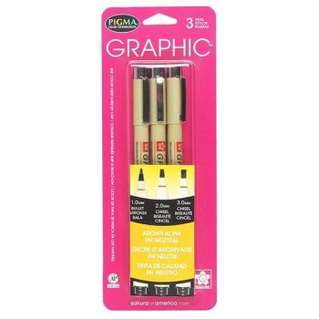Sakura Pigma Graphic Pen Set of 3 Assorted Tips - Black