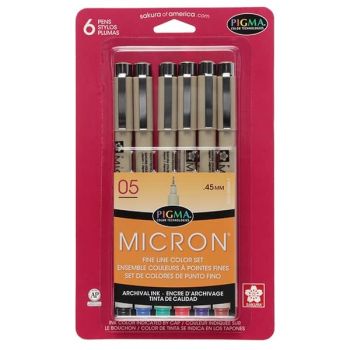 Pigma Micron Pen Set of 6	0.45 Mm	Assorted Colors