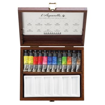 Sennelier Wooden Box Watercolor Set of 12 10ml tubes