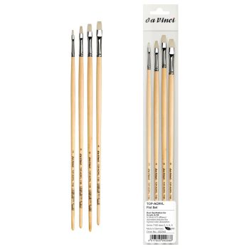Da Vinci Top Acryl 7182 Synthetic Long Handle Flat Brush Set of 4