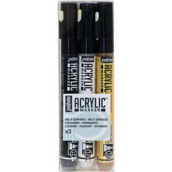 Pebeo Acrylic Marker Set of 3 - Black/White/Gold