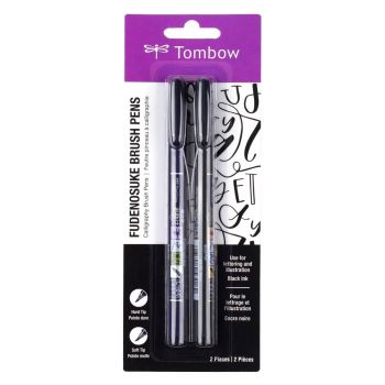 Tombow Fudenosuke Brush Pen Set Of 2 Black (Hard & Soft Tip)