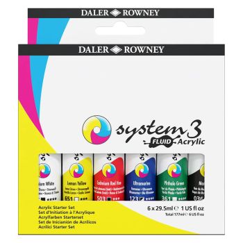Daler-Rowney System 3 Fluid Acrylic Liner, Set of 6 Colors - 29.5ml