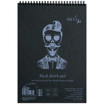 SMLT Authentic Black Sketch Paper Pad, 170 gsm, A4 (8.25” x 11”), 30 Sheets, Spiral Bound